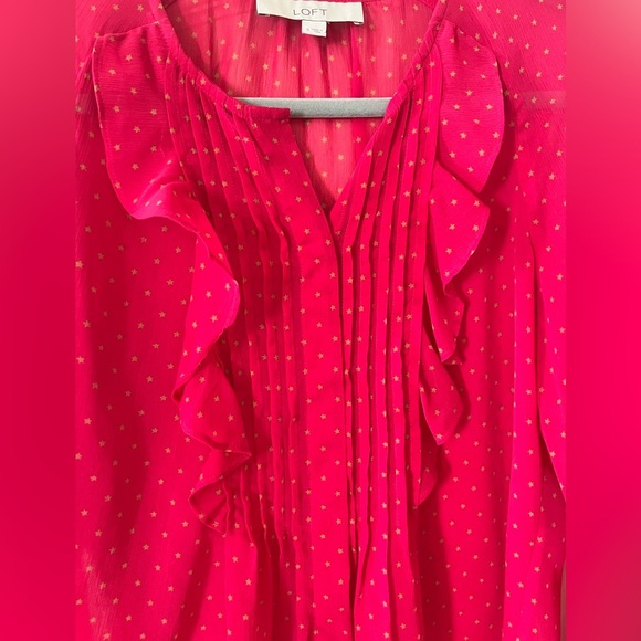 LOFT Raspberry Pink Long Sleeve Ruffle Blouse Women’s Size Small - Picture 7 of 16